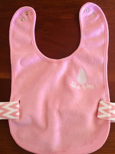 double layered, reversible, terry cloth, baby bib with snaps.